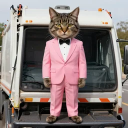 fuzzy furry ears Portrait of Man camouflaged as Tabby Cat whilst wearing a pink tuxedo Standing atop a Garbage Truck Newell Convers Wyeth Andrew Wyeth Jamie Wyeth