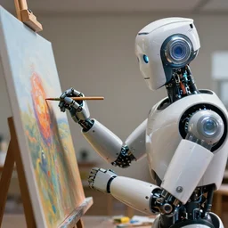 an high resolution photo of a robot paiting a picture, hyper, detailed photography, realistic art, 8 k, unreal engine cinematic