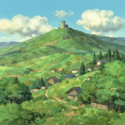 an epic ghibli landscape in the style of graffuturism