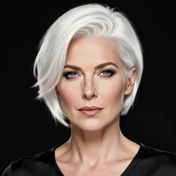 portrait of a woman with short white hair, medium shot, illustration, highly detailed, high quality, by jim lee