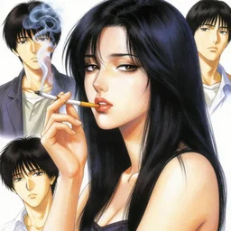 portrait of a beautiful girl smoking a cigarette, by takehiko inoue and kim jung gi and hiroya oku, masterpiece illustration, ultrarealistic!!!!, perfect face and anatomy!!!!!, golden ratio!!!
