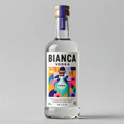 bottle of bianca vodka, award winning label design, label design, bottle design, spirits category, behance trending, pinterest, illustration, drawingd, main market, colourful, liqueur, octane render, 8 k,