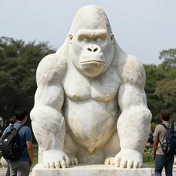 a photo taken by adventurers of a marble statue of a gorilla ruins covered by the dense jungle, award winning photo