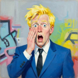 greg manchess portrait of a blond man in a blue suit shock of being hurt, organic painting, sunny day, matte painting, bold shapes, hard edges, street art, trending on artstation, by huang guangjian, gil elvgren, ruan jia, randy vargas, greg rutkowski