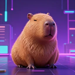 Synthwave Capybara Background, Digital Art, High Quality