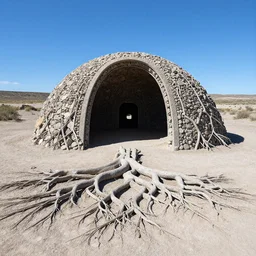 photo of a stargate by marc adamus, land art made of stone roots by jaehyo lee