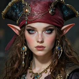 Tiefling Pirate Queen, beautiful detailed eyes, cute, fantasy, intricate, elegant, highly detailed, digital painting, 4k, HDR, concept art, detailed jewelry, smooth, sharp focus, illustration, by Fitzgerald