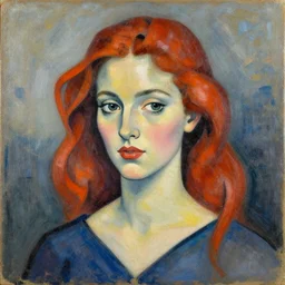 a beautiful woman, auburn hair, highly detailed, by robert delaunay