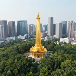 shrine of golden ratio in the middle of sacred forest in the middle of skyscraper city. large scale photo