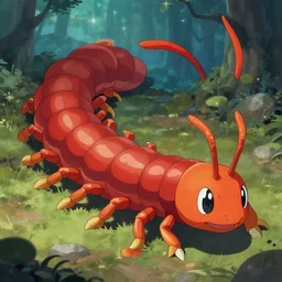 promotional art of a new fire pokemon based on a centipede, art anime, anime style, detailed, high quality, ilya khuvshinov