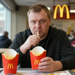 Portrait of Igor Ivanovich Strelkov deciding what to order at McDonald's, photo-realistic, color image, 2K, highly detailed