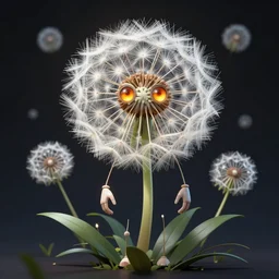 a humanoid figure dandelion plant monster, amber eyes, highly detailed, digital art, sharp focus, ambient lighting, glowing, full body, trending on art station, anime art style