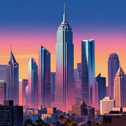 retro futuristic cityscape with skyscrapers