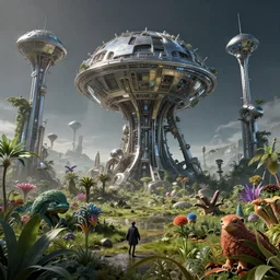 alien planet with metallic megastructure, octane render landscape, flora and fauna, mathew o, aleksandr pronin!!! | humble, 3 d render, octane render, ue 5, 3 d graphic, android jones