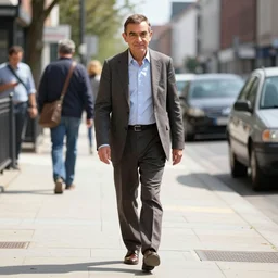 mr. bean walks down a street on a sunny day by christian schad