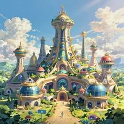 a massive solarpunk arcology, optimistic colors, bright, by studio ghibli