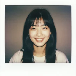 1970s Polaroid of a young smiling Japanese woman with bangs and crooked teeth