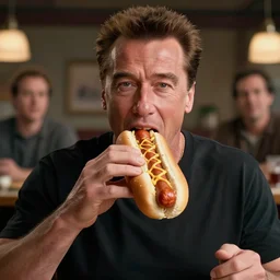 hyperrealistic dslr film still of arnold schwarzenegger eating hotdog, stunning 8 k octane comprehensive 3 d render, inspired by istvan sandorfi & greg rutkowski & unreal engine, perfect symmetry, dim volumetric cinematic lighting, extremely hyper - detailed, incredibly real lifelike attributes & texture, intricate, masterpiece, artstation, 8 k 8 5 mm f 1. 4
