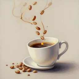 art style using light beans and wires is adoperated to picture a cup of coffee running. painting