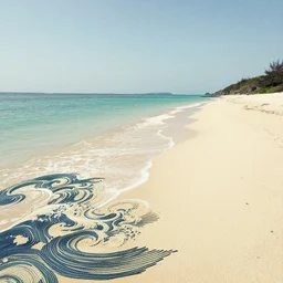 a beautiful quiet beach in okinawa, fractal waves. japanese embroidery. retro minimalist art by jean giraud.