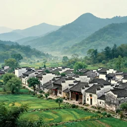 beautiful wuyi shan village scenery in summer by bernie wrightson : : 1 9 6 0 s, beautifully lit, serene, han dynasty
