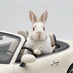 bunny riding a convertible, studio photo, high quality