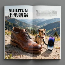 magazine advertisement for a shoe that has a built in shoe shine machine and a dog collar that has a built in leash that you control with your iphone