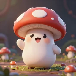 :  kawaii mushroom Character very happy and fun ,hyper detailed art station  parabolic lighting contest winners unrealengine trending on artstation,cinematic, hyper realism, high detail, octane render, 8k