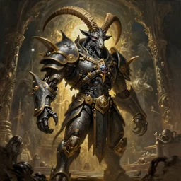 Elden Ring and Doom themed painting of satanic goat lord hybrid cyborg, dark fantasy matte painting movie poster, golden ratio, trending on cgsociety, intricate, majestic, dark epic fantasy, trending on artstation, by H.R. Giger and Zdizslaw Beksinski, highly detailed, vibrant, cinematic quality character render; low angle; ultra high quality model; production quality cinema model