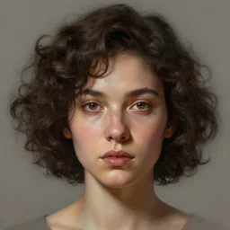 portrait of a woman, short curly hair, round face, deep focus, intricate, highly detailed, digital painting, artstation, concept art, matte, sharp focus, illustration, art by artgerm and greg rutkowski, wlop, artgerm, royo