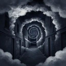 spiral shaped night dark alley, spiral stylized art by sylvain sarrailh, artstation, spiral shape clouds