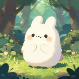 kawai and cute fluffy creature in magical forest by Adamo