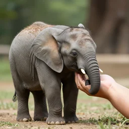 a mini elephant sleeping on one hand