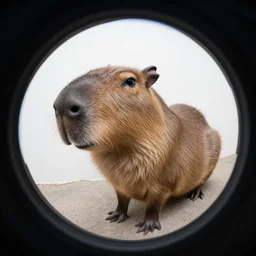 fisheye lens of a capybara