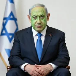 A portrait of Benjamin Netanyahu as a green villain sitting in his office, money-themed, by Jim Lee, comic illustration, detailed