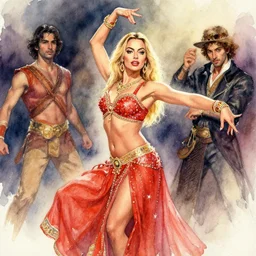 watercolor painting of margot robbie as a bollywood dancer. art by hans dahl, by jesper ejsing, art by anders zorn, wonderful masterpiece by greg rutkowski, cinematic light, american romanticism by greg manchess, creation by tyler edlin