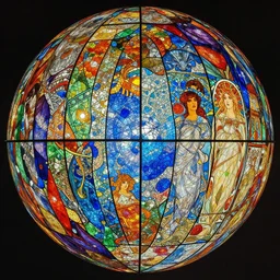 inside a sphere with colorful wall panels made of crystals, interconnected, 360 degree view, 4k, HQ, hyper realistic, octane render, colorful, vibrant, detailed venetian glass, by james jean, brian froud, ross tran, alphonse mucha, Olafur Eliasson