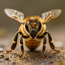 hyper detailed ultra sharp of a beautiful bee. trending on artstation, golden, delicate, facing camera, hyper realism, 1 4 5 0, engraving, ultra realistic, 8 k