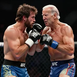 mr. t punching joe biden in the ufc octagon, detailed facial expressions, 1 9 8 0 s aesthetic