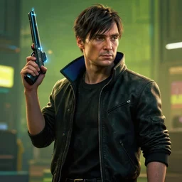 Cillian Murphy in Cyber Punk 2077, highly detailed digital art