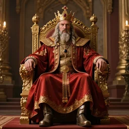 king sitting in his throne room, ultra realistic.