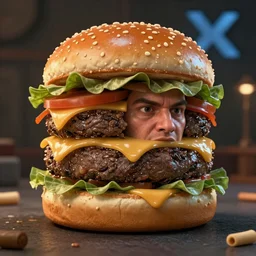 a man that is half human and half Big Mac hamburger, trending on Artstation, 8k, photorealistic, hyper detailed, unreal engine 5, IMAX quality, cinematic, epic lighting