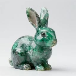 a striking! render of rabbits made of emerald, agate, and smoky gray quartz