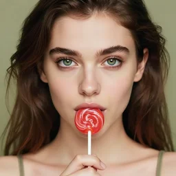 centered detailed portrait of beautiful intimate Clara Morgane, lovely green eyes, with lollipop