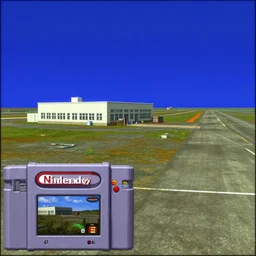 a lonely facility next to an empty runway. screenshot of goldeneye. nintendo 6 4 ( 1 9 9 6 )