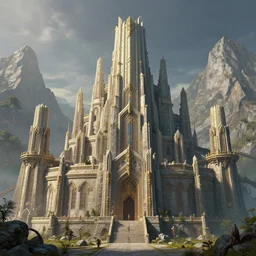 monumental Dwarven fortress in the mountains | dwarven architecture | art deco | photorealistic | hyper detailed | volumetric lighting | thomas kinkade HD 8k