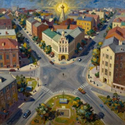 an intersection where every street in the world meets, surreal religious painting by minerva teichert and john harris, oil on canvas, impasto,