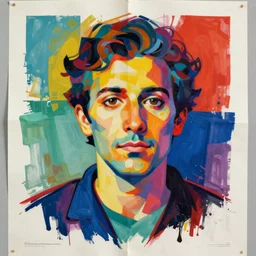 a portrait a very ordinary person, by Mimmo Rotella, ripped, torn poster, abstract, vivid colors, flat bold color