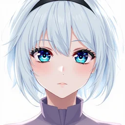 a anime girl with white hair and blue eyes, a detailed drawing by nagasawa rosetsu, featured on pixiv, rococo, pixiv, official art, flat shading