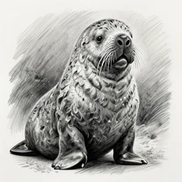 intricate pencil drawing of freya the walrus in the sopranos